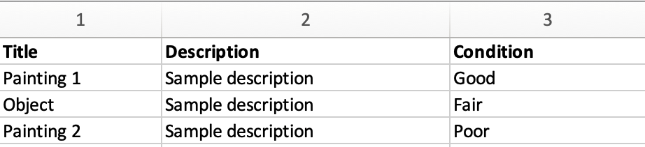 A screenshot snippet of a source spreadsheet showing record condition statuses. The three records have the condition statues of &#39;good&#39;, &#39;fair&#39;, &#39;poor&#39;