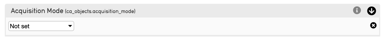 A screenshot of a drop-down list in collectiveaccess. This one is called 'Acquisition Mode' and you can see the default value of 'not set'